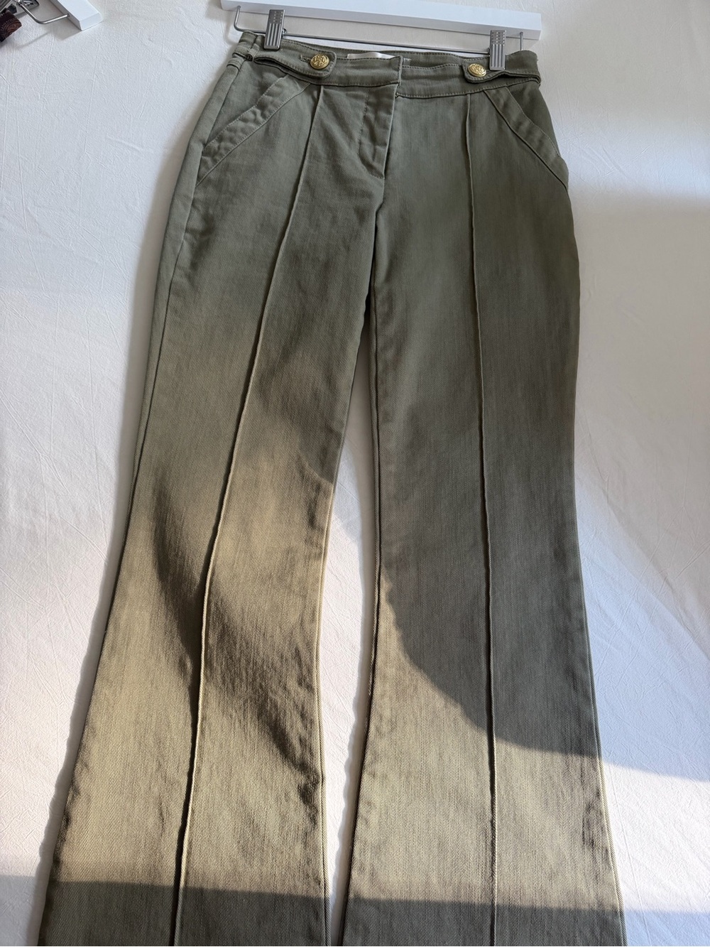 LoveShackFancy olive green flare jeans NWT